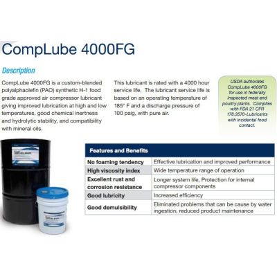 CompLube 4000 Hour Food Grade Rotary Screw Oil 5-Gallon| 28H373