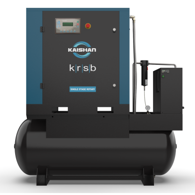Kaishan, 25 HP Rotary Screw Air Compressor, 107 CFM @ 125 PSI with Air Dryer & 120 Gallon Horizontal Air Tank 230/3/60 | KRST-25-125,AC,23V,DRYER,US