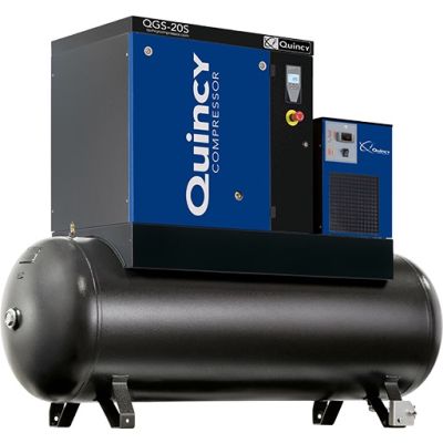 20 HP Quincy QGS-20s 17 TMD Rotary Screw Air Compressor 120 Gallon Air Tank & Refrigerated Air Dryer 208-230/460-Volt