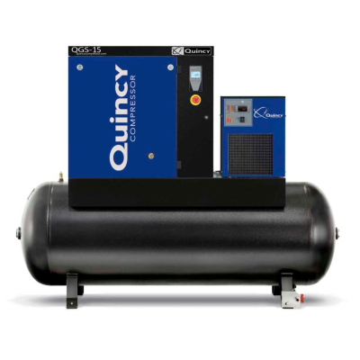 Quincy QGS 15 TMD-3 15 HP Rotary Screw Air Compressor, 56 CFM. 120 Gallon Air Tank & Air Dryer 208-230/460 Volt, 3-Phase