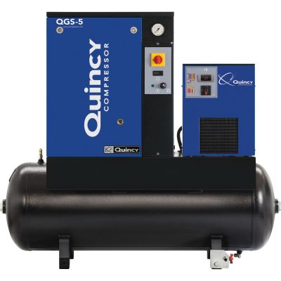 Quincy QGS 5 TMD-3, 5 HP Rotary Screw Air Compressor, 18.1 CFM, 150 PSI, 60 Gallon Air Tank & Air Dryer 208-230/460-Volt, 3-Phase