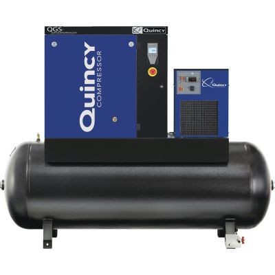 Quincy QGS-10 17 TMD, 10 HP Rotary Screw Air Compressor, 38 CFM @ 125 PSI, 120 Gallon Air Tank & Air Dryer 208-230/460-Volt, 3-Phase
