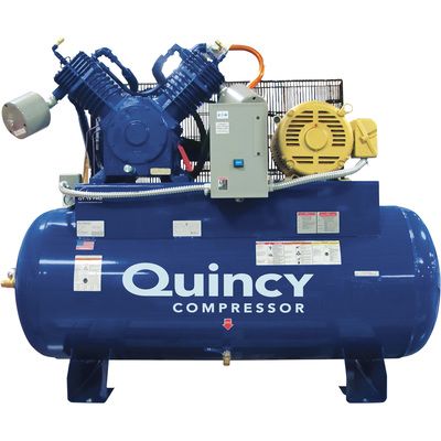 Quincy Compressor, QT-15 Two Stage Air Compressor, 15 HP, 120 Gallon Horizontal Tank, 230-Volt, 3-Phase | 2153DS12HCA23