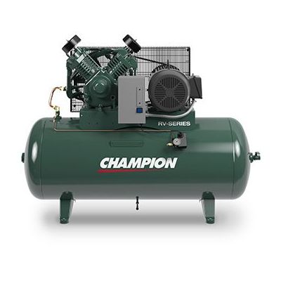 Champion 10 HP Air Compressor Two Stage, 36.6 CFM @ 125 PSI, 820 RPM, 120 Gallon Horizontal Air Tank, 230-Volt, 3-Phase | HRV10-12